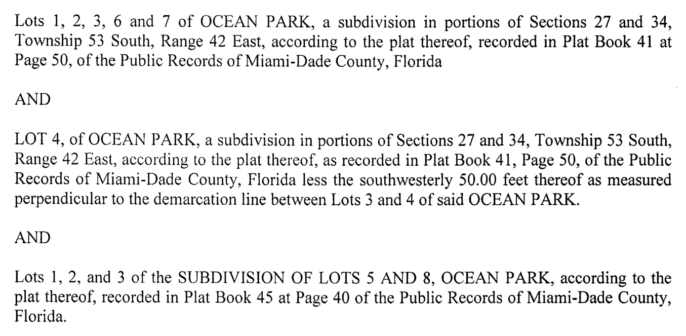 A legal description cropped from a scanned page: a portion of land described by bearings and distances.